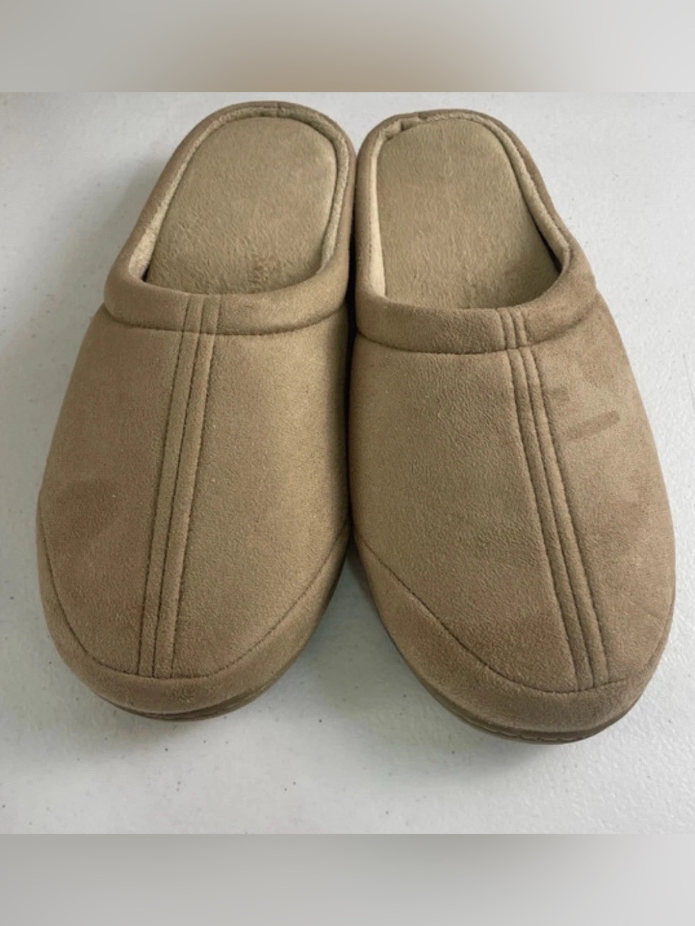 Men's Tan Suede Slip-On Mule Slippers Fleece Lined House Shoes Size Medium 8-9.